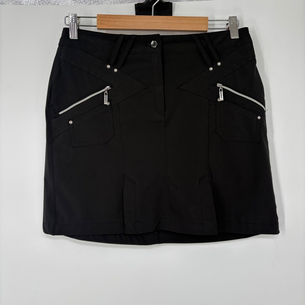 Jamie Sadock Black Golf Skirt Silver Stud Zip Pocket Size 4 Stretch Athleisure